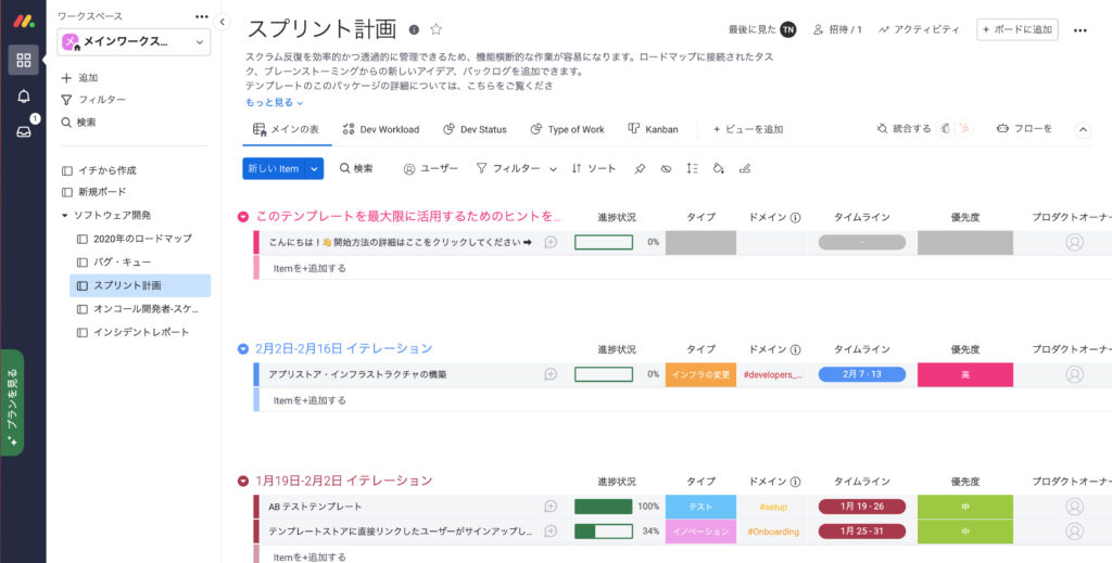 monday.comスプリント計画